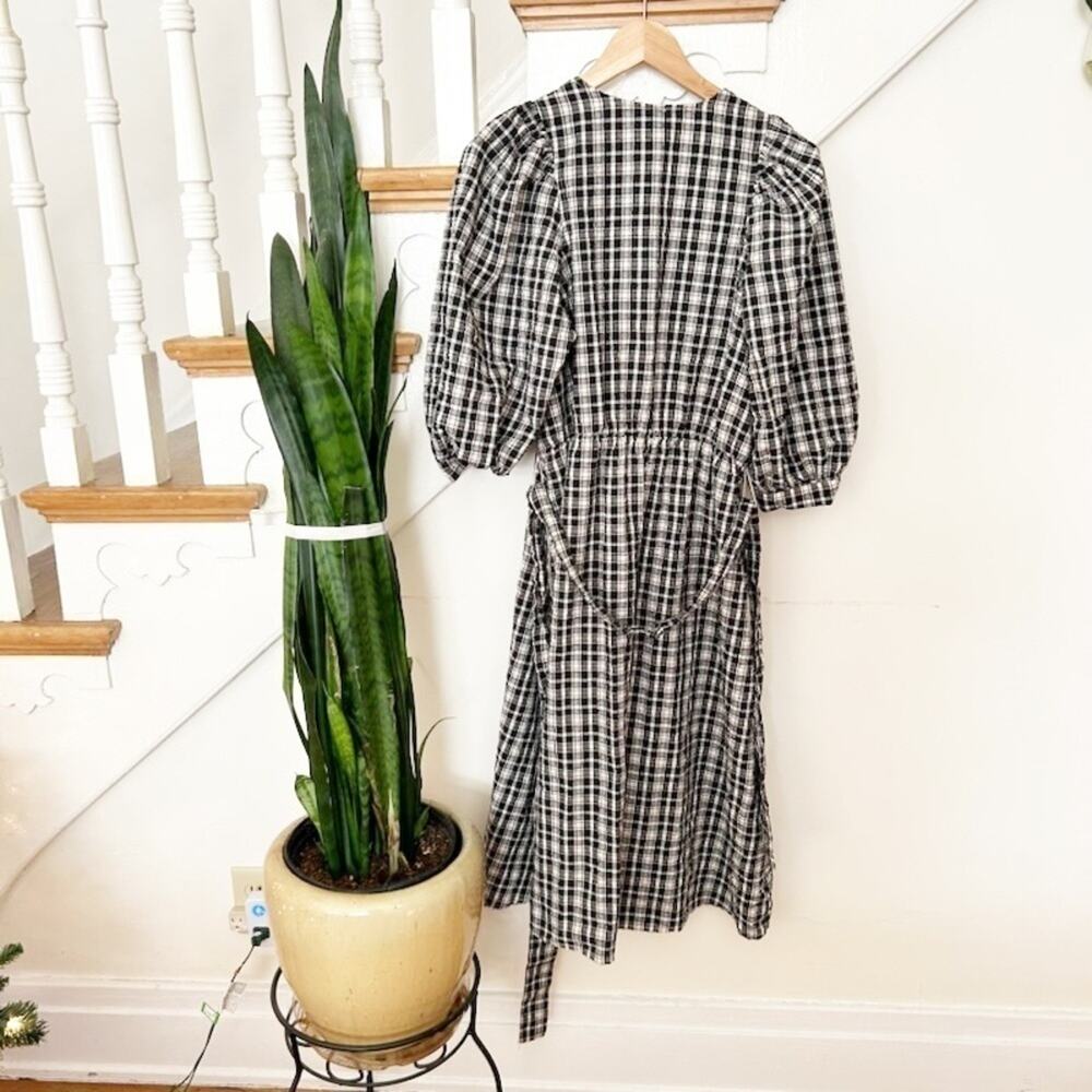 A New Day Black White Plaid Puff Sleeve Faux Wrap Dress Size XS - Picture 3 of 5